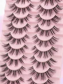 10片/盒，7-11毫米长假睫毛，3D蓬松仿貂毛透明加长睫毛条，适合小眼睛放大双眼 - 黑色 - 查看 5