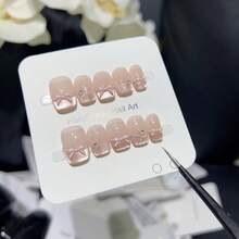 10pcs High-End French Pure And Sensual Princess Style, Pink Cat-Eye Polka Dot Bow Handmade Fake Nails, High-End And Light Luxury Ins Style, Suitable For Sweet And Lovely S, Nail Patches For Holiday Outings, Picnics And Camping - M - 查看 2