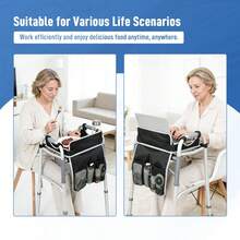 JFMkaer Walker Tray With Cup Holder – Folding Walker With Pockets & Non Slip Mat For Food,Mobility Trays Fits Most Standard Folding Walkers,Walker Accessories For Elderly - Black - View 2