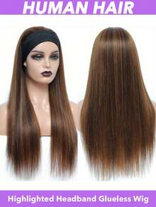 Highlight Ombre Headband Wig Human Hair Straight Headband Wigs For Women Glueless None Lace Front Brazilian Virgin Human Hair #3/30/33 Blonde Wigs Easy To Wear Rose Net Cap 150% Density Hair Wig 8-30Inch - S3/30/33 - View 2