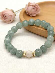 YAUKIA 1Pc Women'S Bohemian Natural Jadeite Stone Bracelet, Calming And Healing, Stretch Jewelry, Ideal For Daily Wear - Multicolor - View 2