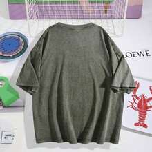 2026 Summer New Arrival Unisex High Quality 100% Cotton T-Shirt Men's Printed Pattern Washed T-Shirt - Casual Loose Summer T-Shirt With Star And Flame Design, Adult Brown 100% Pure Cotton Round Neck Shirt, Breathable T-Shirt |   Avant-Garde Casual Wear Vintage Streetwear Style T-Shirt For Men - 橄欖綠 - 查看 6