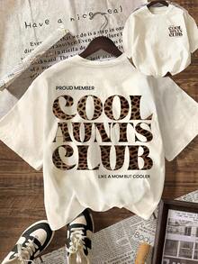 酷阿姨俱乐部豹纹印花T恤，女士休闲圆领短袖T恤，适合夏季度假穿着，白色 - 白色 - 查看 3