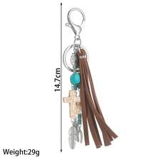 1 pieza Llavero con colgante de cuero con borla, estilo vaquero occidental retro, con hoja y cabeza de toro de metal, perfecto como regalo para amigos - Multicolor - Ver 7