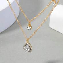 1件水钻水滴双层项链 - 銀色 - 查看 5