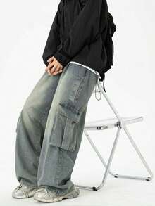 Men's Fashionable Washed Cargo Jeans - Light Wash - View 5