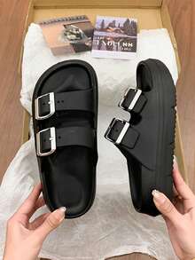 Sandal đế dày có khóa cài dành cho mùa hè đi biển - màu đen - Xem 5