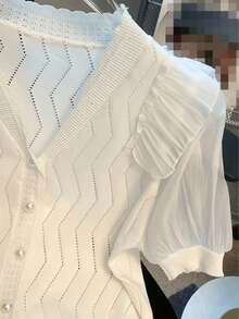 Blusa de mujer de manga corta con volantes de gasa transpirable y elegante para el verano en color blanco - Blanco - Ver 4