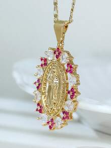 1pc 3D Hollow Virgin Mary, St. Jude, St. Michael Flower Stone Pendant Necklace, Suitable For Men And Women Daily Wear, Party, Prayer - Multicolor - View 9