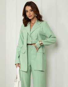 Women's Premium Blazer And Pants Set - Mint Green - View 7