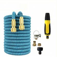 高压花园水管 25-150 英尺可伸缩柔性条纹管，适用于花园、农场灌溉、洗车，TPE材质，卷盘式设计 - A - 查看 15