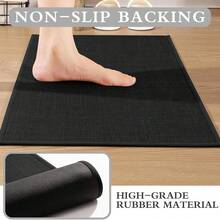 1/3pcs Set Linen-Like Anti-Slip Absorbent Bath Mat, Silica Gel Vintage Pattern Bathroom Mat, U-Shaped Toilet Rug, Washroom Sink Foot Pad, High Quality Thick 6.3mm - Right-angled Square - Black - View 6