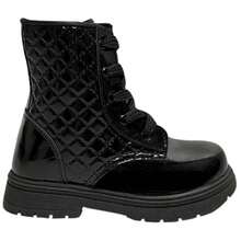 Girls' Ankle Boots, Lace-Up Tractor Sole Boots, Patent Leather Military Style, Youth Ankle Boots, New Release, Comfortable, Winter Fashion - 黑色靴子 - 查看 7