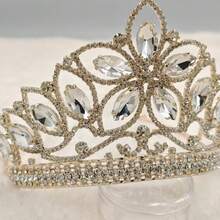 Corona brillante para princesa de XV años Forma de Flor - Dorado - Ver 3