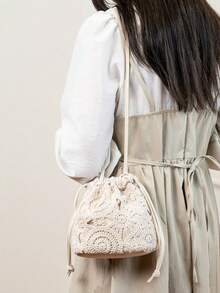 Mini New Fashion Drawstring Bucket Bag, Beach Bag - Beige - View 3