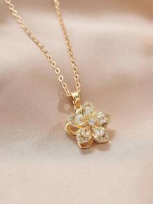 1pc Copper & Cubic Zirconia Plum Blossom Shaped Rotatable Women's Fashion Necklace - Hồng - Xem 9