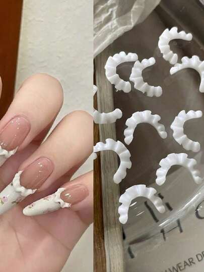 50pcs French Carved Lace Nail Accessories Solid Color Lace Resin Nail Accessories For DIY Nail Accessories
