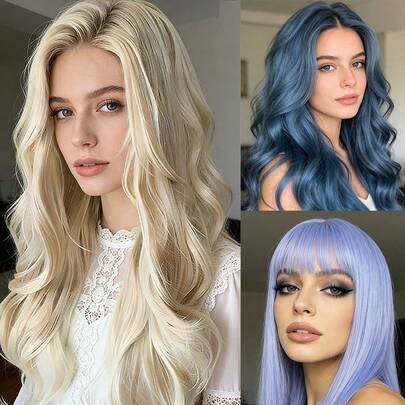 Synthetic Wigs For Cosplay Long Wavy Layered Wigs With Bangs For Women Heat Resistant Fake Hair