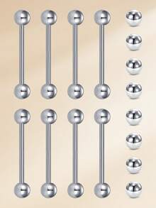 乳环舌环 316L不锈钢 14G 直杆穿刺饰品，带钢球 12mm、14mm、16mm、18mm - 光球款 - 查看 5