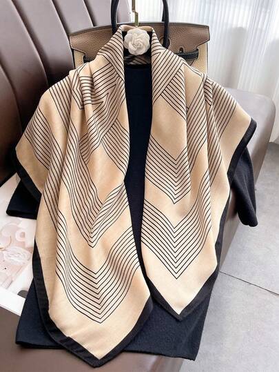 1条90厘米休闲人字纹亚麻质感沙滩围巾披肩领巾时尚方巾披肩头带手提包适合度假旅行配饰