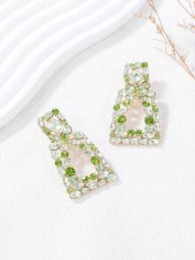 juran 1 Pair Classic Geometric Crystal Earrings, Suitable For Women's Daily, Festival, Vacation Wear, Gift - Light Green - View 2