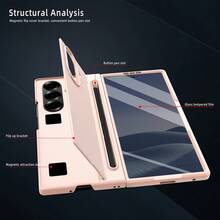 VIETAO 內置筆隱藏式幾何支架噴漆手機殼，適用於 Galaxy Z Fold 6 7 8 Ultra Fold6 Fold7，附鋼化玻璃螢幕保護貼 - 粉色 - 查看 3