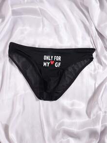 Quần lót nam màu đen thoáng khí, thoải mái, dùng hàng ngày, in chữ và hình trái tim. - màu đen - Xem 2