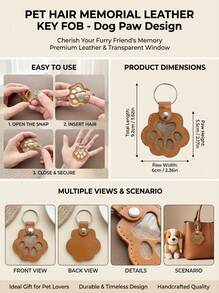 PETSIN Premium Leather Pet Hair Keepsake Keychain Paw Print Design,Personalized Pet Fur Memorial Keychain For Cherishing Beloved Pet Memories,Paw Print Pet Hair Keepsake Keychain Crafted To Hold Beloved Pet Fur - Multicolor - View 4