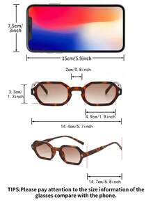 1副女士豹纹多边形PC框复古橙色镜片街头时尚眼镜 - 彩色 - 查看 5