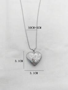 1件复古不锈钢花树条纹心形吊坠，男女通用日常佩戴，情侣款 - 銀色 - 查看 21
