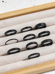 10pcs Punk Style Rings Set, Minimalist Black Plain Rings, Accessories For Women - Black - View 2