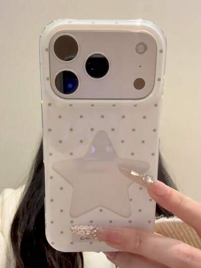 Light Purple Polka Dot And Star Pattern Phone Case, Suitable For IPhone 17 Pro Max, 17 Pro, 17 Air, 17, 15, 16 Pro Max, 14 Pro, 13, 12, 11, With A Soft Back Cover, Suitable As A Gift For Girls