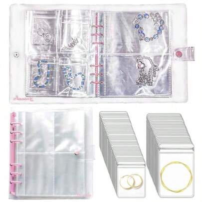 Jewelry Organizer TravelJewelry Storage Book With 45 Portable Thick PVC Pouches Jewelry Organizer Zipper Bags For Necklaces Bracelet Rings And Earrings Front Cover Removable Purple