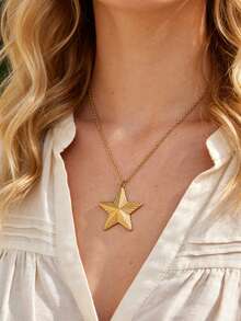Mazuer 1pc Y2K Stainless Steel Star & Starfish Pendant Necklace, Personalized Necklace Jewelry, Suitable For Music Festivals, Vacations, Daily Wear, Gift For Women - Multicolor - View 8