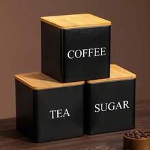 Bộ 3 hũ đựng bằng sắt đen trắng có nắp đậy, thích hợp để đựng hạt cà phê, đường, lá trà và các vật dụng nhà bếp khác. - Xem 7