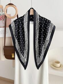 1 pieza Pañuelo elegante de poliéster con lunares, accesorio decorativo versátil para todas las estaciones, playa, vacaciones - #1 Negro - Ver 1