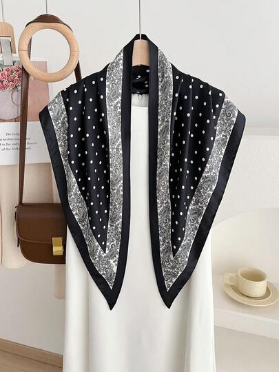 1条波点优雅涤纶围巾，四季皆宜的多功能装饰配饰