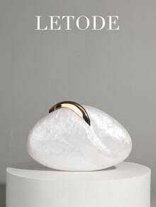 Túi xách cầm tay bằng acrylic hình dáng bất đối xứng, họa tiết vân đá cẩm thạch, túi dự tiệc buổi tối dành cho nữ, thích hợp cho đám cưới, tiệc tùng, cocktail. - trắng - Xem 9