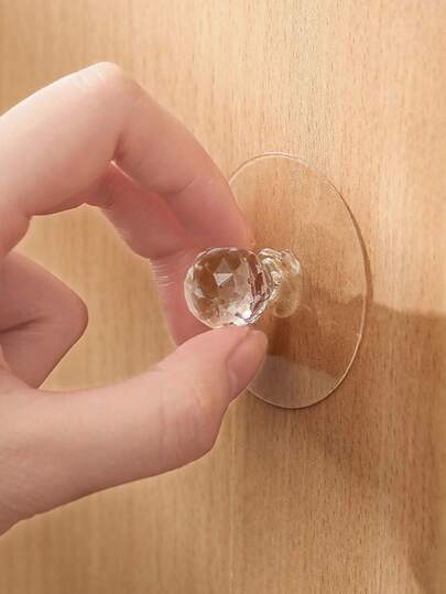 4pcs Self-Adhesive Crystal Door Knobs - Easy Install, Wall-Mounted Cabinet & Drawer Handles With Hooks For Home Decor