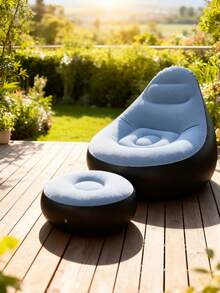 1pc New Inflatable Slouchy Sofa, Foldable Recliner Chair, Camping Outdoor Travel With Footrest Combination, Flocked Fabric Sofa Bed - Multicolor - View 9