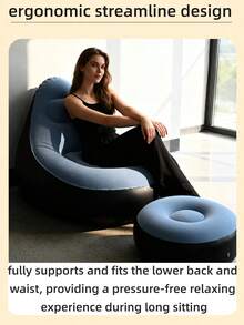 1pc New Inflatable Slouchy Sofa, Foldable Recliner Chair, Camping Outdoor Travel With Footrest Combination, Flocked Fabric Sofa Bed - Multicolor - View 12