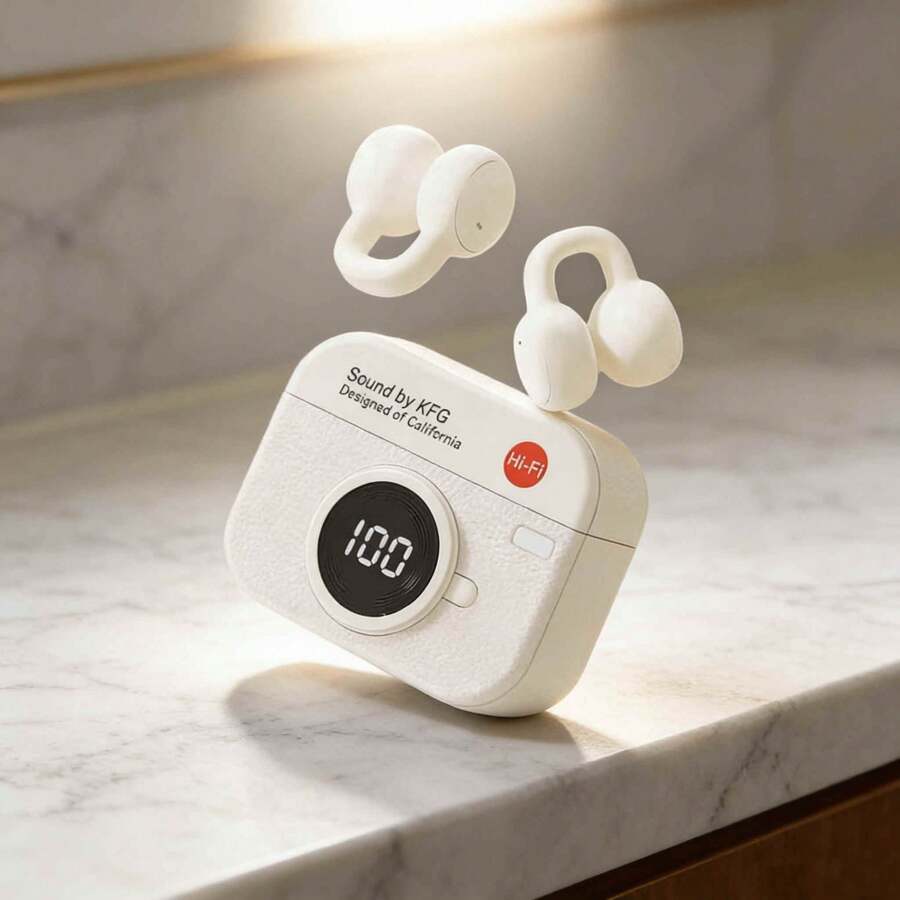 Q87 复古真无线蓝牙耳机，带电量显示，超长续航，夹式设计，降噪舒适 - 查看 1