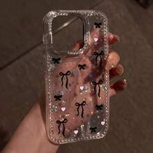 Ốp lưng điện thoại trong suốt màu đen bóng sang trọng hình nơ, trái tim và ngôi sao, che phủ toàn bộ màn hình, phù hợp với 17, 17air, 17pro, 17 Pro Max, 16, 15, 14, 13, 12, 11 Pro Max, có đính đá bảo vệ ống kính, chất liệu TPU mềm dẻo chống sốc và chống rơi vỡ, dùng được cho cả nam và nữ. - Trong sáng - Xem 3