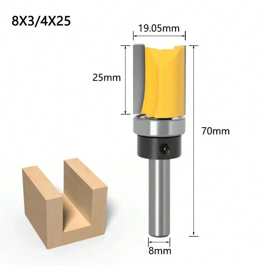 1/4" Shank 8mm Long Blade Flush Fit Router Bit With Bearing For Wood Template Pattern Bit T6TT Tungsten Carbide Router Bit - 8x19.05x25 - 查看 1