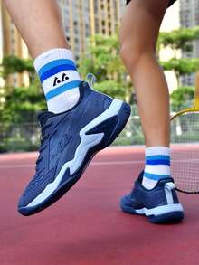 Giày cầu lông nam có dây buộc, đế carbon + cao su đệm khí, siêu nhẹ, thoáng khí, chống trượt, bền bỉ, giày chuyên nghiệp cho cầu lông, bóng chuyền, quần vợt, bóng bàn thi đấu và tập luyện. - Màu xanh hải quân - Xem 4