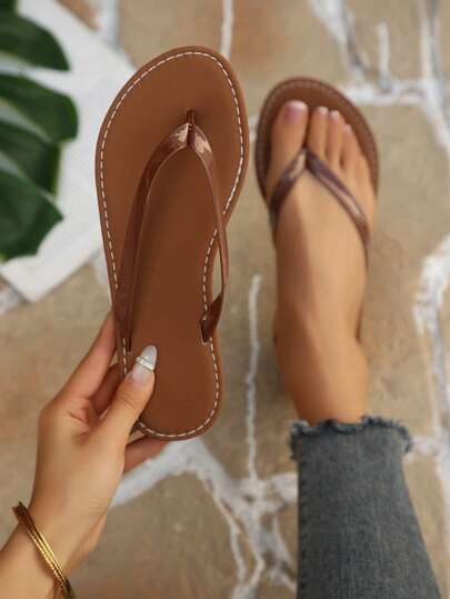 女士法式人字拖，新款夏季甜美仙女风百搭沙滩度假软底拖鞋，适合约会、聚会、派对、日常休闲穿着