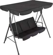 Columpio para exterior con toldo ajustable │ silla columpio de 3 asientos para adultos con cojines gruesos │ estructura - Negro 2 - Ver 1