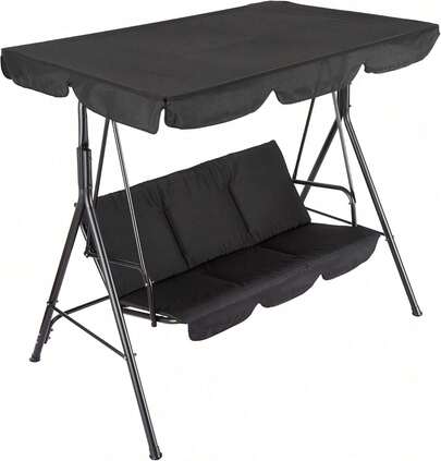 Columpio para exterior con toldo ajustable │ silla columpio de 3 asientos para adultos con cojines gruesos │ estructura