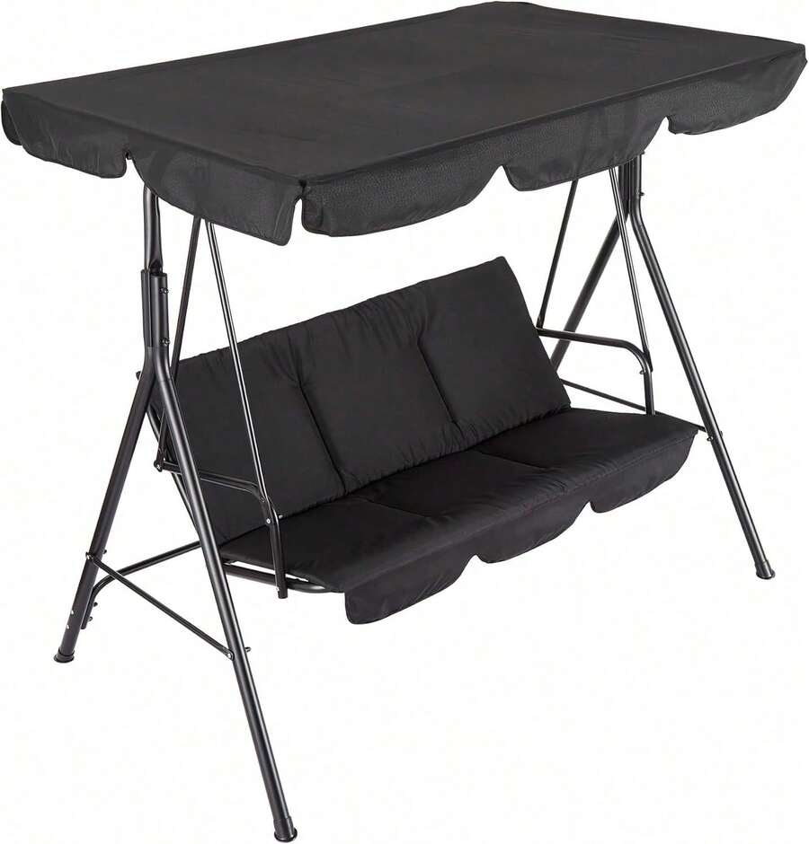 Columpio para exterior con toldo ajustable │ silla columpio de 3 asientos para adultos con cojines gruesos │ estructura - Negro 2 - Ver 1