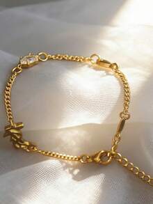 1 chiếc vòng tay ren vuông rỗng màu xanh bóng - Trang sức thời trang thanh lịch dành cho nữ - vòng tay chữ cái đính đá zircon - Xem 6